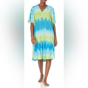 Natori Blue and Green Women's 42” Caftan Pajama